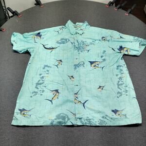 Vintage 90s Columbia River Lodge Men's XL Fishing Shirt Embroidered Marlin Mint
